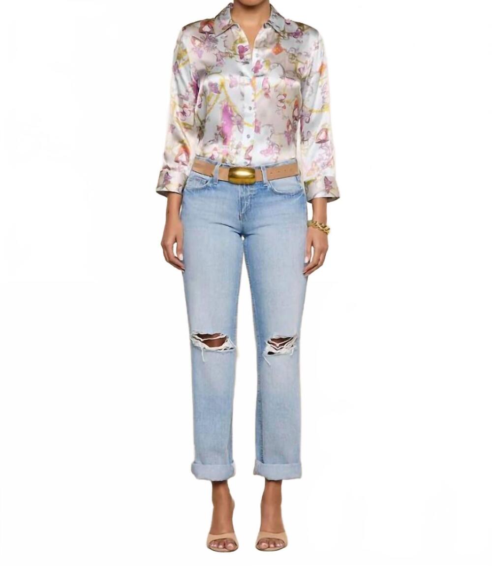 NEW L'AGENCE ashby low rise slouch straight denim jean in fontana destruct